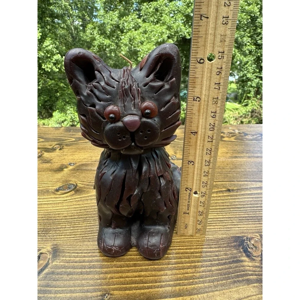 Brown Cat Candle Sculpture Folk Art Kitty Figure Wax Decor 6